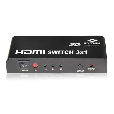 Switch HDMI 1.4 3D 3x1 c/ Controle Sumay SM-SW03 Menor preço em Switch HDMI 1.4 3D 3x1 c/ Controle Sumay SM-SW03