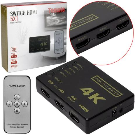 Switch HDMI 1.4 5 Entradas e 1 Saida 1.4B Tomate - Vitrine Menor preço em Switch HDMI 1.4 5 Entradas e 1 Saida 1.4B Tomate - Vitrine