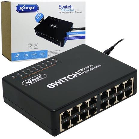 Switch Hub 16 Portas RJ45 10/100 Mbps Rede Entrada Fast Ethernet Knup KP-E06 Preto Bivolt Menor preço em Switch Hub 16 Portas RJ45 10/100 Mbps Rede Entrada Fast Ethernet Knup KP-E06 Preto Bivolt