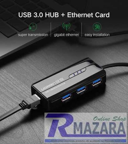 Switch Hub Usb 3.0 1000mbps 1 Gbps com 1x RJ45 e 3x USB 3.0 - Ugreen Menor preço em Switch Hub Usb 3.0 1000mbps 1 Gbps com 1x RJ45 e 3x USB 3.0 - Ugreen