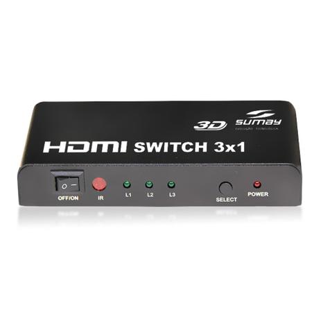 Switch Sumay HDMI 3x1 SM-SW3 3D Menor preço em Switch Sumay HDMI 3x1 SM-SW3 3D
