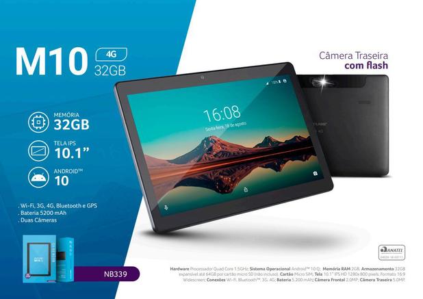 Menor preço em Tablet M10A 4G 2+32GB Preto Multilaser - NB339