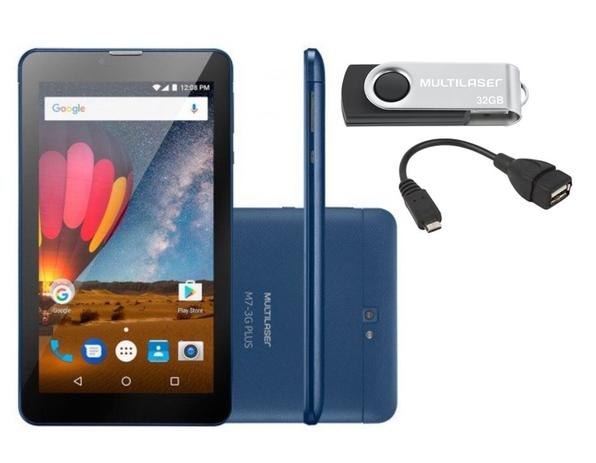 Menor preço em Tablet M7 3g Multilaser Azul Tela 7 + Pen drive + Cabo OTG