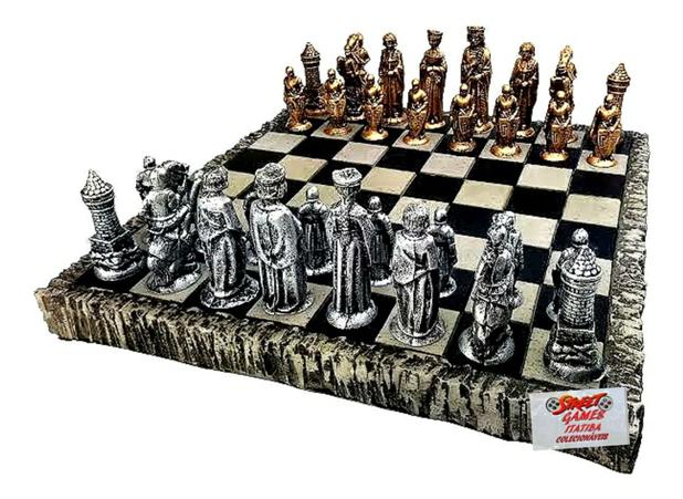 Jogo Tabuleiro De Xadrez Luxo Cavaleiros Medievais 3d 32 Pcs