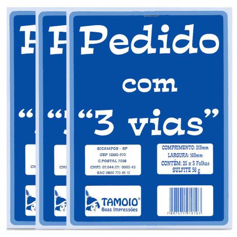 Talão de Pedido 1/18 3 Vias 3x25 Folhas PT 20 - Tamoio Menor preço em Talão de Pedido 1/18 3 Vias 3x25 Folhas PT 20 - Tamoio