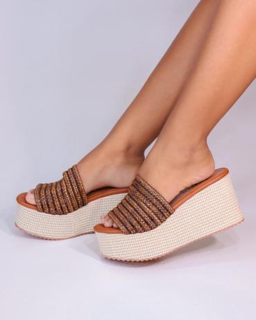 Tamanco anabela plataforma salto alto tiras duplas trança - R$ 89.90, cor  Rosa #135228, compre agora | Shafa