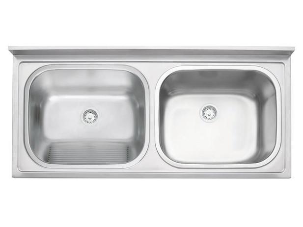 Tanque duplo de apoio em aço inox acetinado 120x55 cm - Tanques - Tramontina Menor preço em Tanque duplo de apoio em aço inox acetinado 120x55 cm - Tanques - Tramontina