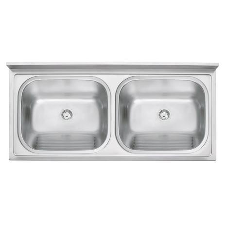 Tanque duplo de apoio em aco inox acetinado 120x55cm 2c 30+30 l com valvula - Tramontina Menor preço em Tanque duplo de apoio em aco inox acetinado 120x55cm 2c 30+30 l com valvula - Tramontina