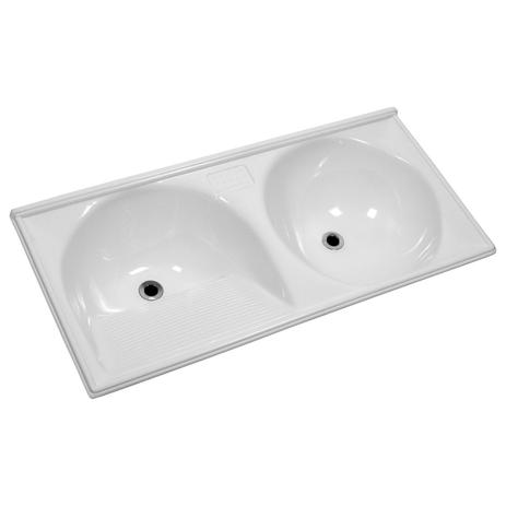 Tanque Duplo Decoralita Premium Marmore Sintético 112x53cm Branco Gelo Menor preço em Tanque Duplo Decoralita Premium Marmore Sintético 112x53cm Branco Gelo