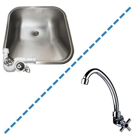 Tanque inox 40x40x22cm escovado com torneira de parede simples - TECNOCUBA Menor preço em Tanque inox 40x40x22cm escovado com torneira de parede simples - TECNOCUBA