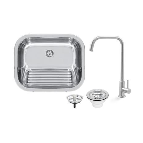 Tanque Tramontina Hera 30 L em Aço Inox Polido 50 x 40 cm com Torneira de Bancada e Válvula 94400417 Menor preço em Tanque Tramontina Hera 30 L em Aço Inox Polido 50 x 40 cm com Torneira de Bancada e Válvula 94400417