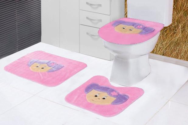tapete banheiro menina pelucia antiderrapante kit 3 peças rosa e lilas - BM Menor preço em tapete banheiro menina pelucia antiderrapante kit 3 peças rosa e lilas - BM