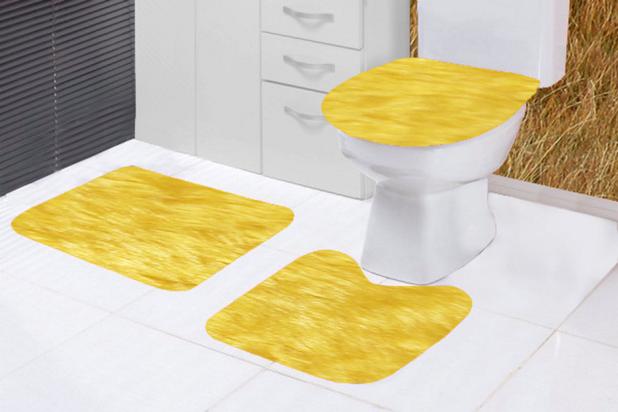 tapete banheiro slim pelucia antiderrapante kit 3 peças Amarelo - BM Menor preço em tapete banheiro slim pelucia antiderrapante kit 3 peças Amarelo - BM