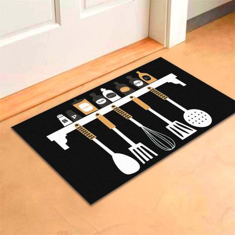 Tapete Capacho de Cozinha Spices And Cutlery Com Antiderrapante -Preto-50 x 80 - Style brazil é boa?