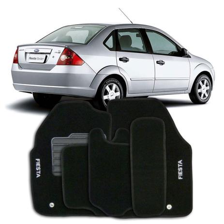 Menor preço em Tapete Carpete Ford Fiesta 2001 à 2012 Personalizado Preto Com Logo Bordado - Ecotap