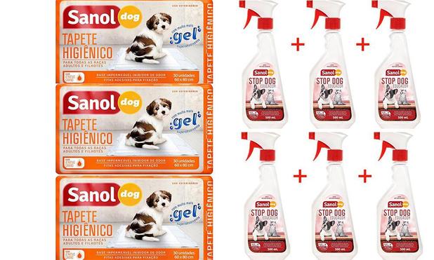Tapete Higiênico Cães Sanol Dog 3 Pacotes (30 un cada) + Educador Sanitário Canino Stop Dog Sanol 6 Frascos 500ml Menor preço em Tapete Higiênico Cães Sanol Dog 3 Pacotes (30 un cada) + Educador Sanitário Canino Stop Dog Sanol 6 Frascos 500ml