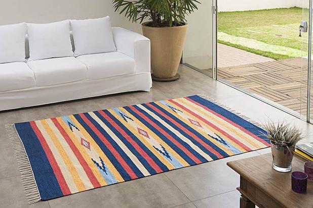Tapete Kilim - 1,00m x 1,40m - 100 Algodão - Desenho 001 - Niazitex Menor preço em Tapete Kilim - 1,00m x 1,40m - 100 Algodão - Desenho 001 - Niazitex