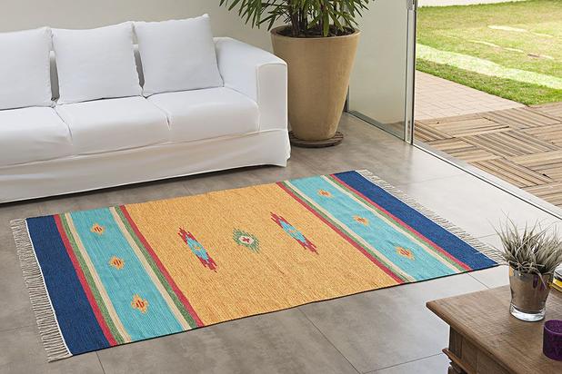 Tapete Kilim - 1,40m x 2,00m - 100 Algodão - Desenho 003 - Niazitex Menor preço em Tapete Kilim - 1,40m x 2,00m - 100 Algodão - Desenho 003 - Niazitex