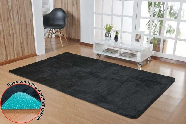 Tapete Pelucia 2,20m x 1,33m Antiderrapante Premium Preto Sala Quarto Grande - Guga tapetes Menor preço em Tapete Pelucia 2,20m x 1,33m Antiderrapante Premium Preto Sala Quarto Grande - Guga tapetes