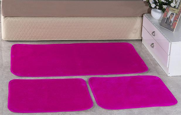 Tapete Quarto E Cozinha Passadeira 3 Pçs em Tecido Pelúcia Pink - Home fernandes Menor preço em Tapete Quarto E Cozinha Passadeira 3 Pçs em Tecido Pelúcia Pink - Home fernandes