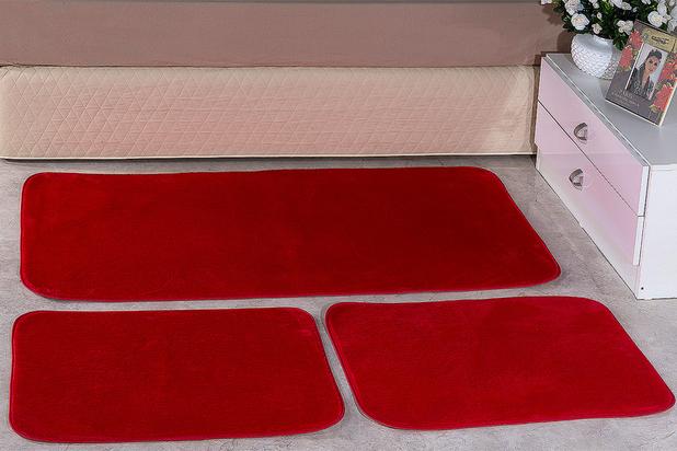 Tapete Quarto E Cozinha Passadeira 3 Pçs Tecido de Pelúcia Vermelho - Home fernandes Menor preço em Tapete Quarto E Cozinha Passadeira 3 Pçs Tecido de Pelúcia Vermelho - Home fernandes
