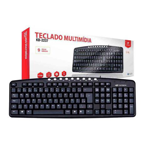 Teclado C3Tech KB2237-BK Multimídia USB ABNT2 Preto Menor preço em Teclado C3Tech KB2237-BK Multimídia USB ABNT2 Preto