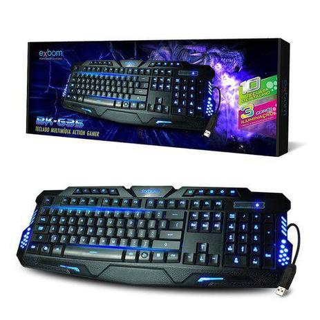 Teclado gamer iluminado multimídia exbom bk-g35 Menor preço em Teclado gamer iluminado multimídia exbom bk-g35