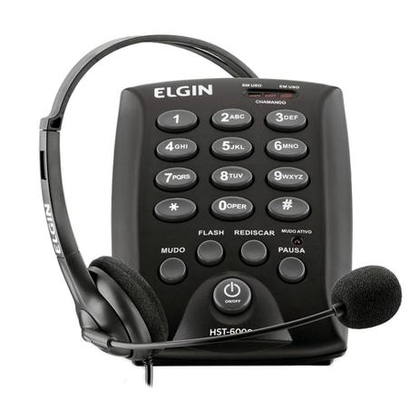 Telefone Elgin Headset com Base Discadora HST-6000 Preto Menor preço em Telefone Elgin Headset com Base Discadora HST-6000 Preto