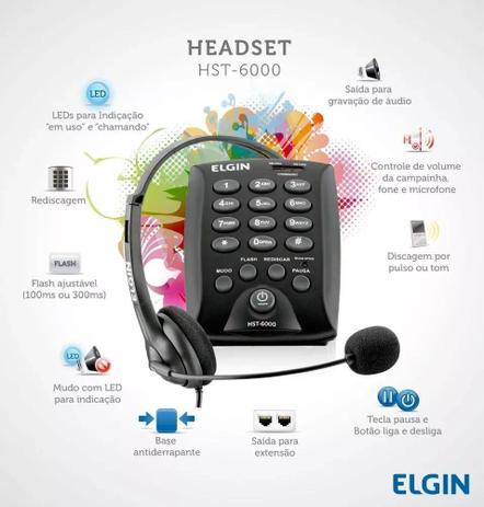 Telefone Headset Hst6000 Elgin Menor preço em Telefone Headset Hst6000 Elgin