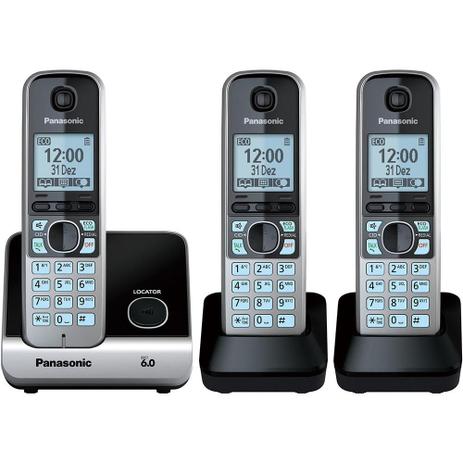 Telefone Sem Fio Panasonic KX-TG6713LBB com Base para + 2 Ramais - Silver/Black Piano Menor preço em Telefone Sem Fio Panasonic KX-TG6713LBB com Base para + 2 Ramais - Silver/Black Piano