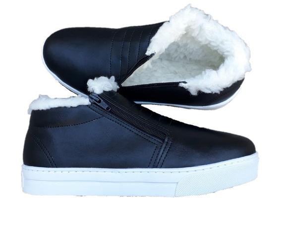 Tênis botinha casual feminino forrado com lã pelo flatform preto - Diva  Sapatilhas - Calçados Femininos - Magazine Luiza