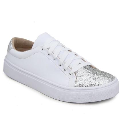 Tenis cano baixo branco detalhes gliter prata - Slin - Calçados Femininos -  Magazine Luiza