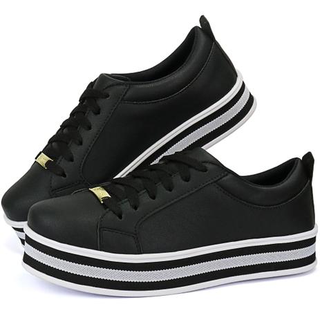 Tênis Casual Feminino Flat Form Lançamento Preto - Sapatofran Menor preço em Tênis Casual Feminino Flat Form Lançamento Preto - Sapatofran