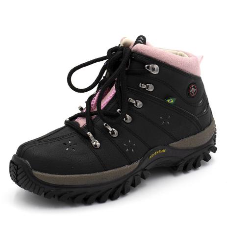 coturno adventure feminino tênis cano alto preto com rosa