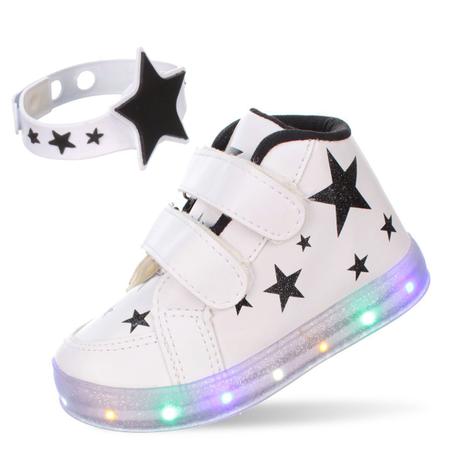 Tenis de Led Luz Infantil Feminino Branco Sapato de Menina Cano Medio - Pemania Menor preço em Tenis de Led Luz Infantil Feminino Branco Sapato de Menina Cano Medio - Pemania