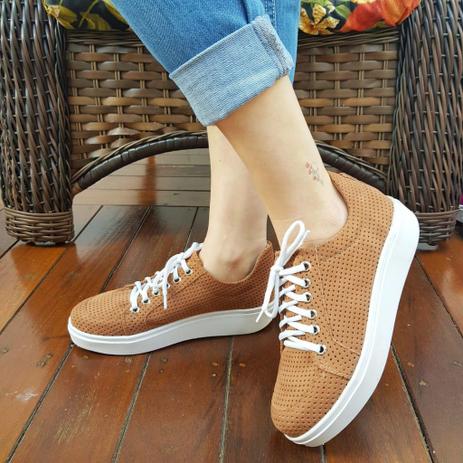 Tênis Feminino Modinha Tendência Nobuck Caramelo Furinhos - V\u0026T - Calçados  Femininos - Magazine Luiza