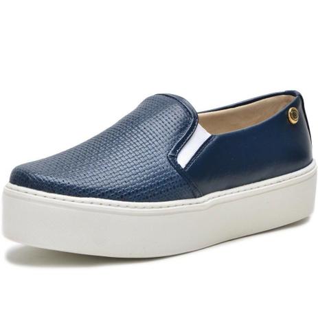 Tênis slip on Usaflex em Tecido Knit Azul marinho com detalhes em couro azul.  - Calçados Porto Free