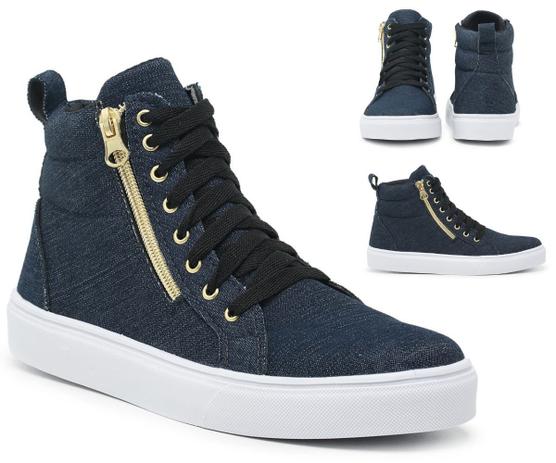Tênis Feminino Sapatênis Botinha Coturninho Bota Coturno Cano Alto Zíper  Lateral - Jeans - PARLO - Coturno Feminino - Magazine Luiza