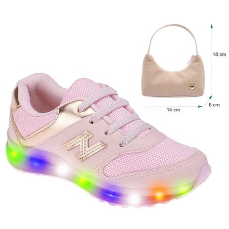 Tênis Led Criança + Bolsinha Infantil Feminino Luzinhas com Brilho Rosa - Club Happy Menor preço em Tênis Led Criança + Bolsinha Infantil Feminino Luzinhas com Brilho Rosa - Club Happy