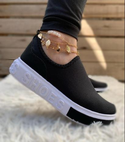 Tenis meia shoes calce facil slip on skeaker conforto casual macio sapatenis preto - for all shoes Menor preço em Tenis meia shoes calce facil slip on skeaker conforto casual macio sapatenis preto - for all shoes
