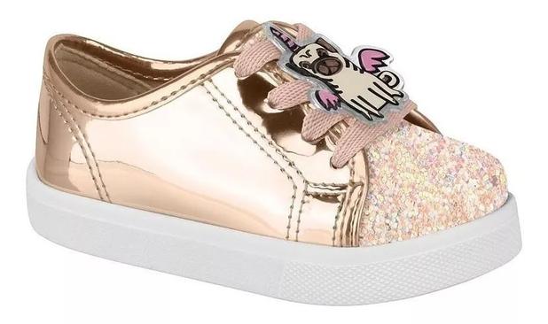 tenis molekinha ouro rosado