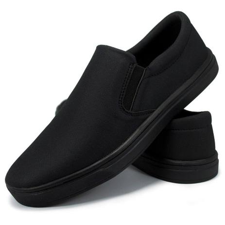 Tênis Slip On Casual Sem Cadarço e Detalhe em Couro Preto - City Way -  Slipper / Slip On Masculino - Magazine Luiza