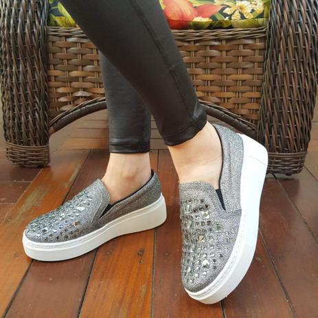 Tênis Slip On Feminino Grafite Detalhe Em Pedras Modinha - V\u0026T - Slipper /  Slip On Feminino - Magazine Luiza