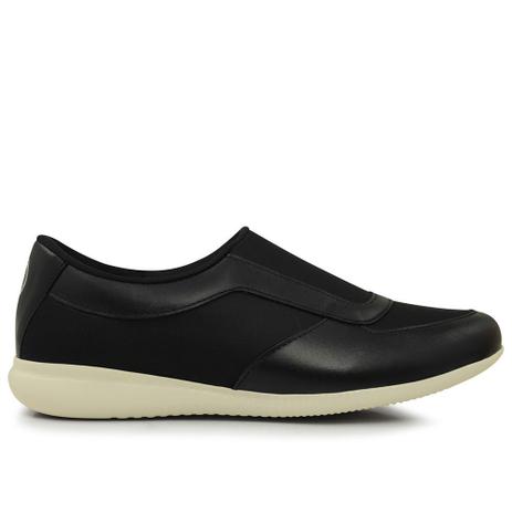 Tênis Slip On Preto Em Couro E Elastano - Usaflex Menor preço em Tênis Slip On Preto Em Couro E Elastano - Usaflex