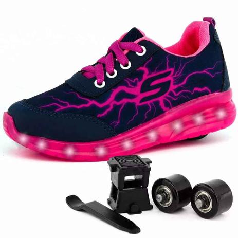 Tênis States Light Rodinha Led Marinho e Rosa Infantil - Tênis Infantil - Magazine Luiza