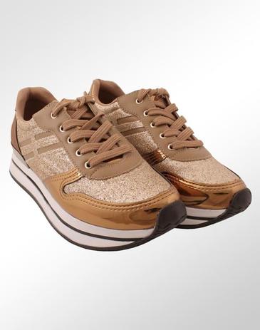 tenis via marte dourado metalizado