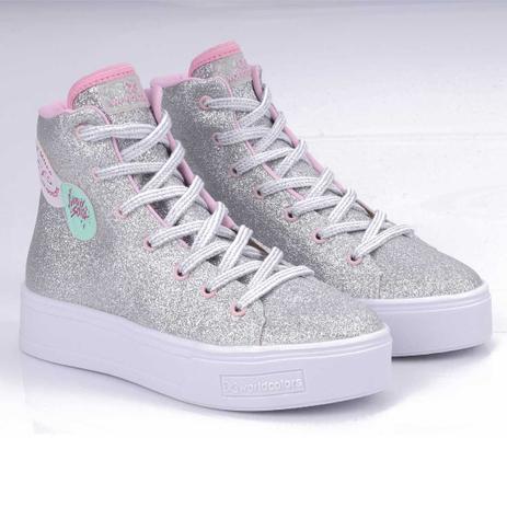 Tênis WorldColors Cano Médio by Gabyy Souza - Gliter Prata - Tênis Feminino  - Magazine Luiza