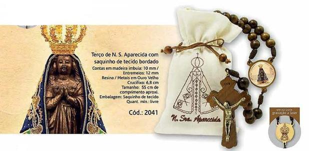 Terço de nossa senhora aparecida com saquinho de tecido bordado - Armazem Menor preço em Terço de nossa senhora aparecida com saquinho de tecido bordado - Armazem