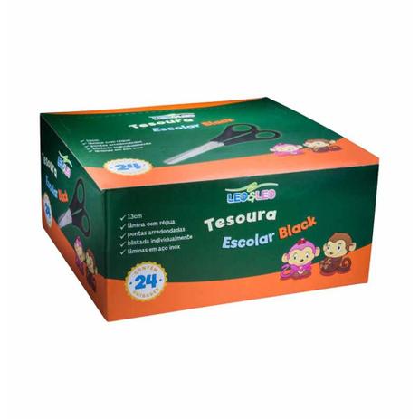 Tesoura escolar inox 13cm cb preto 4123 / 24ct / leonora Menor preço em Tesoura escolar inox 13cm cb preto 4123 / 24ct / leonora