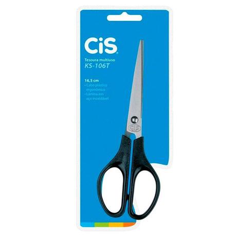 Tesoura multiuso com cabo plástico - KS-106T - 16,5cm - Cis Menor preço em Tesoura multiuso com cabo plástico - KS-106T - 16,5cm - Cis